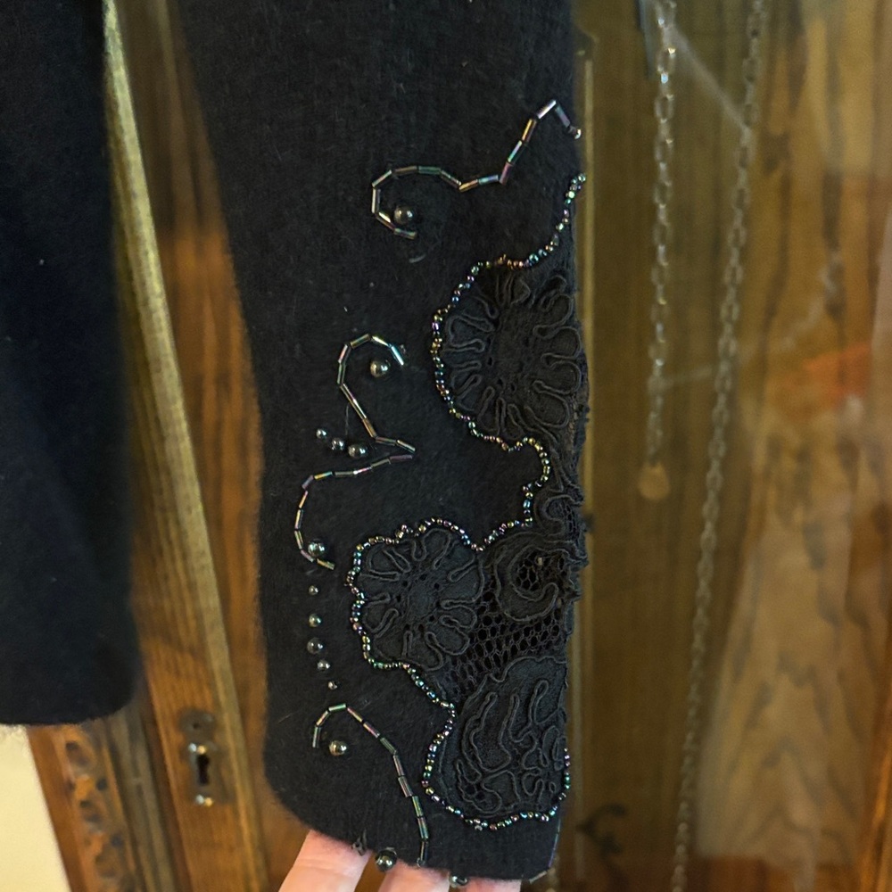 Andrea Harbor Black Beaded and Lace Rabbit Hair Sweater - Picture 3 of 5
